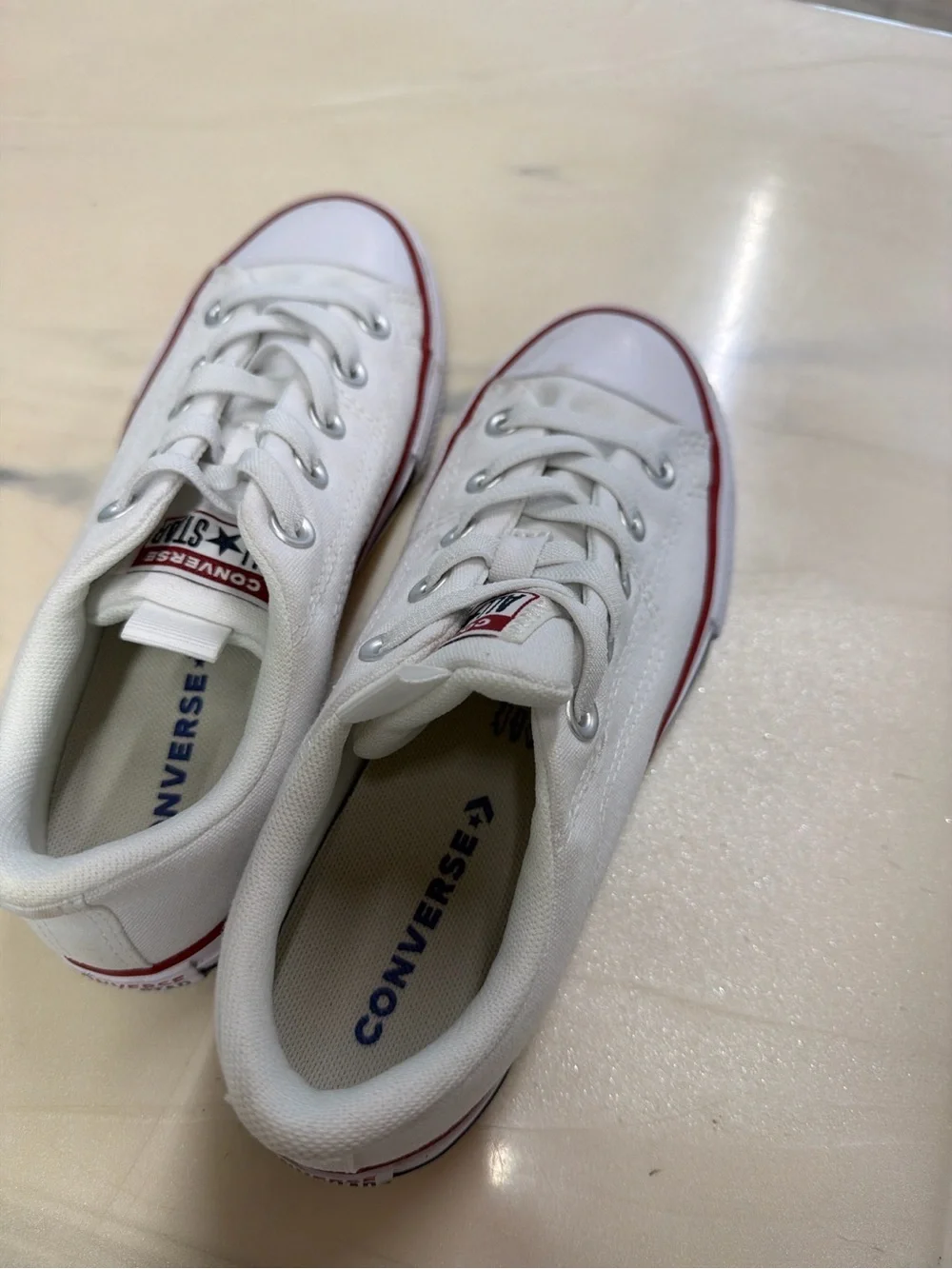 Converse Kids White Canvas Low-Top Sneakers with Red Trim
